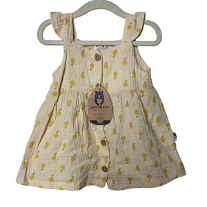 New Rabbit & Bear 100% organic yellow lemon print dress sz 18M